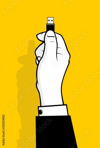 Man using usb flash drive disk