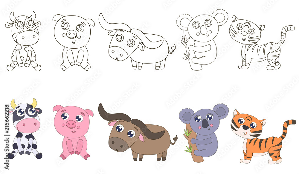 Naklejka premium Animals for coloring vector illustration