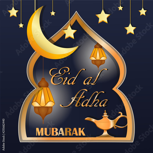 Muslim holiday Eid al-Adha, Mubarak, Kurban Bayrami, Kurban Bajram muslim festival of sacrifice. Vector Illustration for greeting card, poster and banner photo