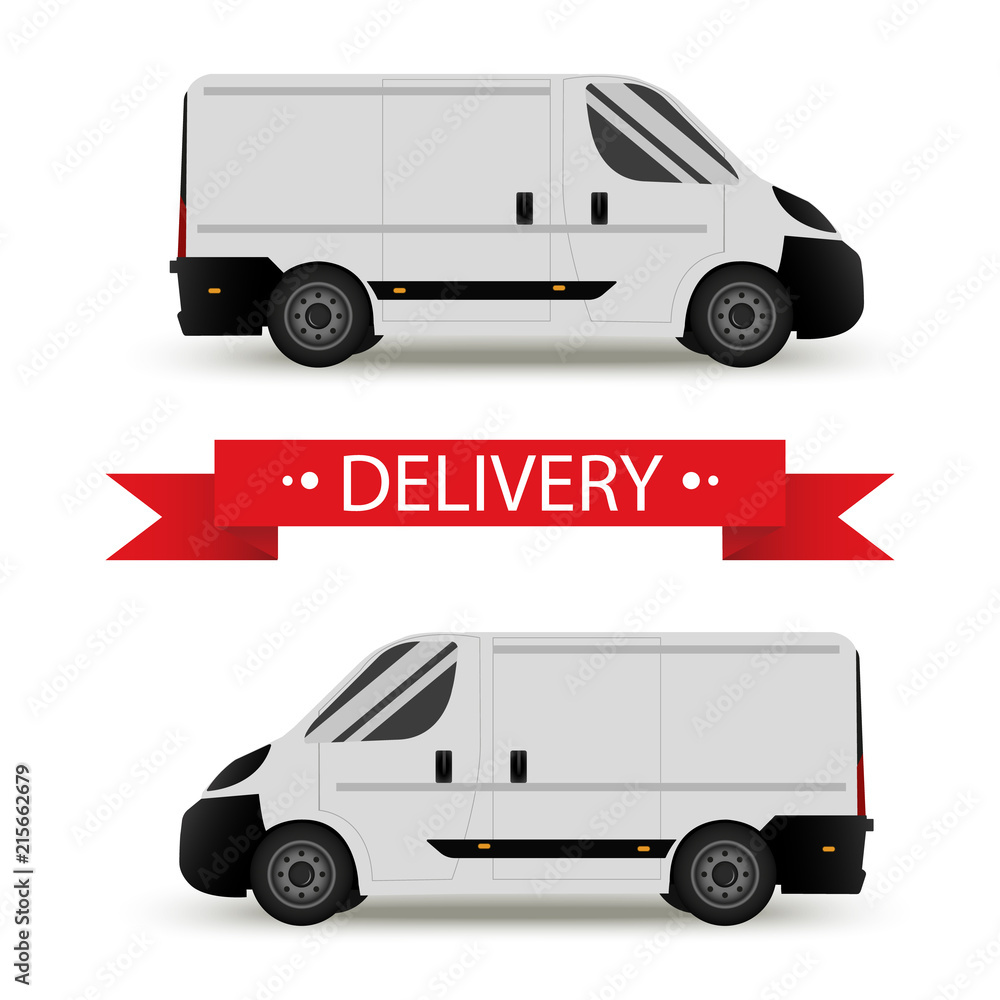 Car. Isolated on white background. Vector illustration of delivery. Flat style. Side view. Profile.