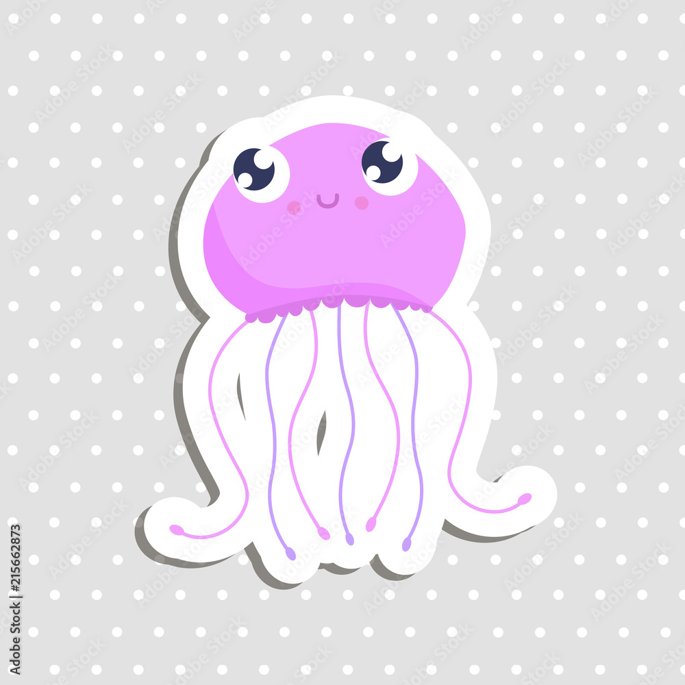 Cute jellyfish sticker vector illustration. Flat design. Cute jellyfish sticker vector illustration. Flat design.