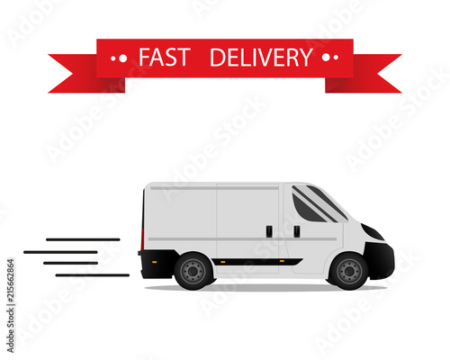 Car. Isolated on white background. Vector illustration of delivery. Flat style. Side view. Profile.