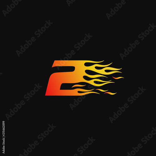 Number 2 Burning flame logo design template