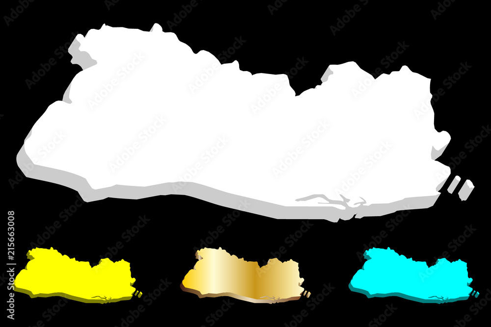 3D map of El Salvador (Republic of El Salvador) - white, yellow, blue and gold - vector illustration