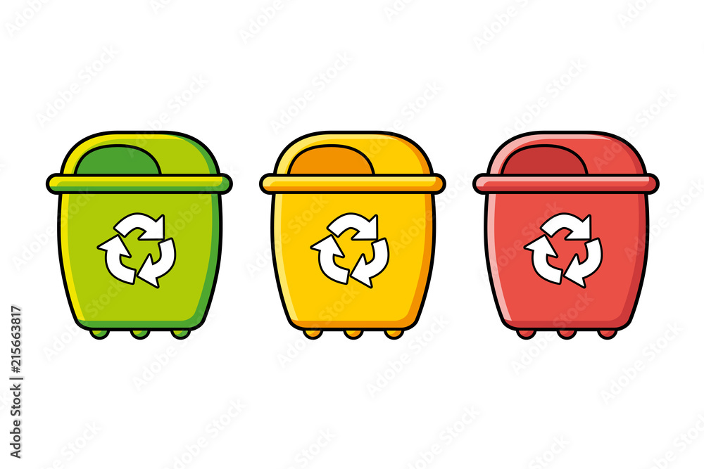 Vecteur Stock Recycling trash bin in different colors isolated. Waste