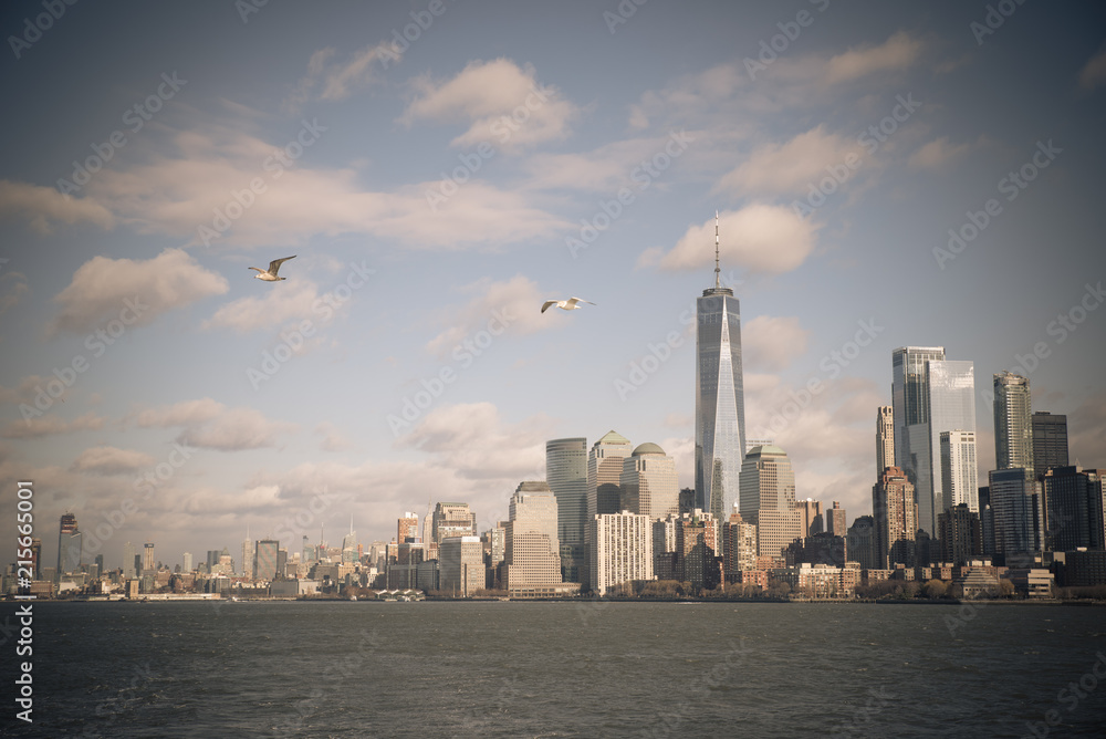 Fototapeta premium Panorama of Lower Manhattan New York City skyline from Hudson River, New York City, USA