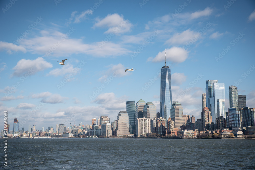Fototapeta premium Panorama of Lower Manhattan New York City skyline from Hudson River, New York City, USA