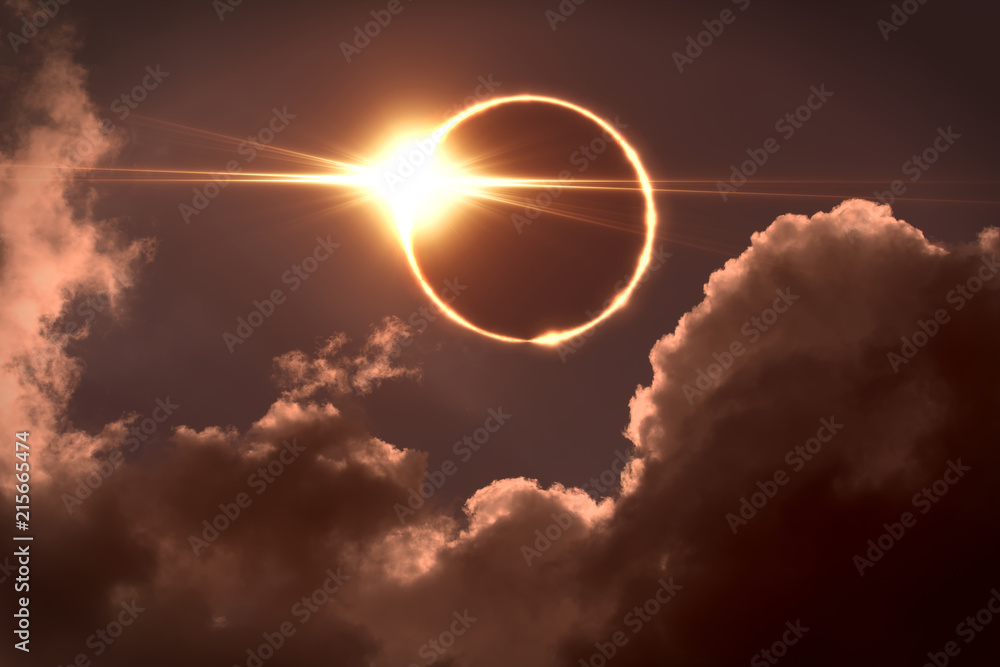 Obraz premium Całkowite zaćmienie Słońca. Księżyc pokrywa słońce zaćmieniem Słońca