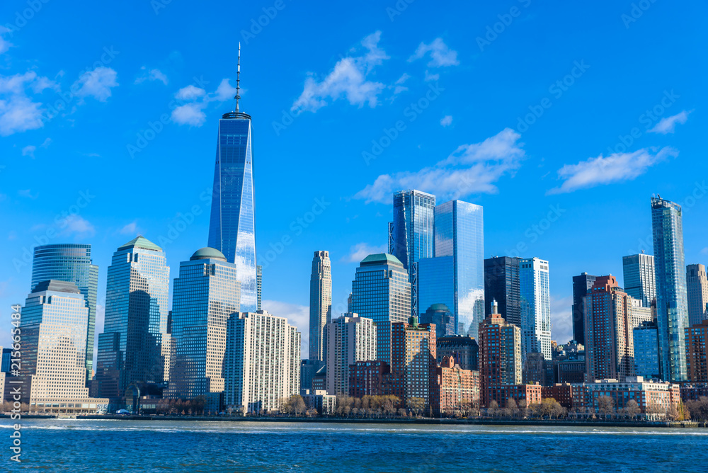 Panorama of Lower Manhattan New York City skyline from Hudson River, New York City, USA Panorama of Lower Manhattan New York City skyline from Hudson River, New York City, USA