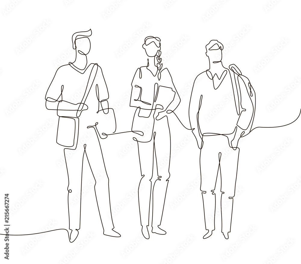 Students - one line design style illustration Students - one line design style illustration