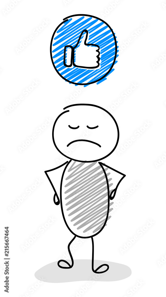 Cartoon stickman holding thumb - like (social media) icon. Vector. Cartoon stickman holding thumb - like (social media) icon. Vector.