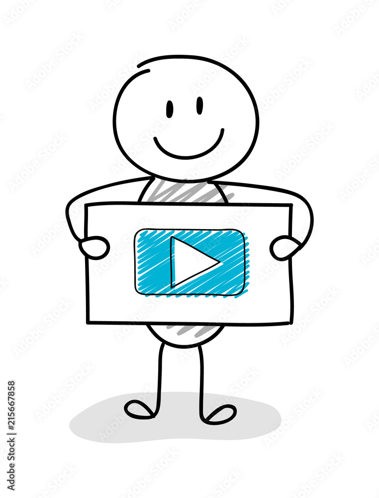 Funny stickman with video player (social media) icon. Vector. Stock Vector  | Adobe Stock
