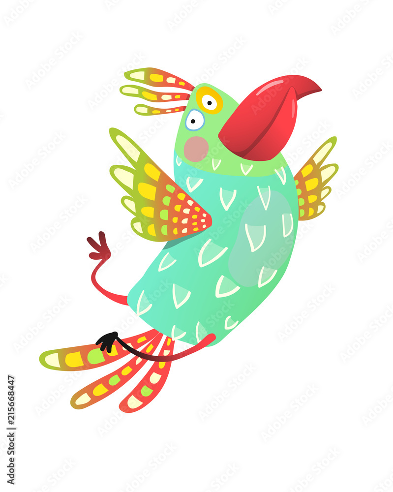 Obraz premium Kolorowy ptak na białym tle. Ilustracji wektorowych.