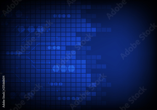Technology background, Blue grid with hexagons and small arrows moving to the right