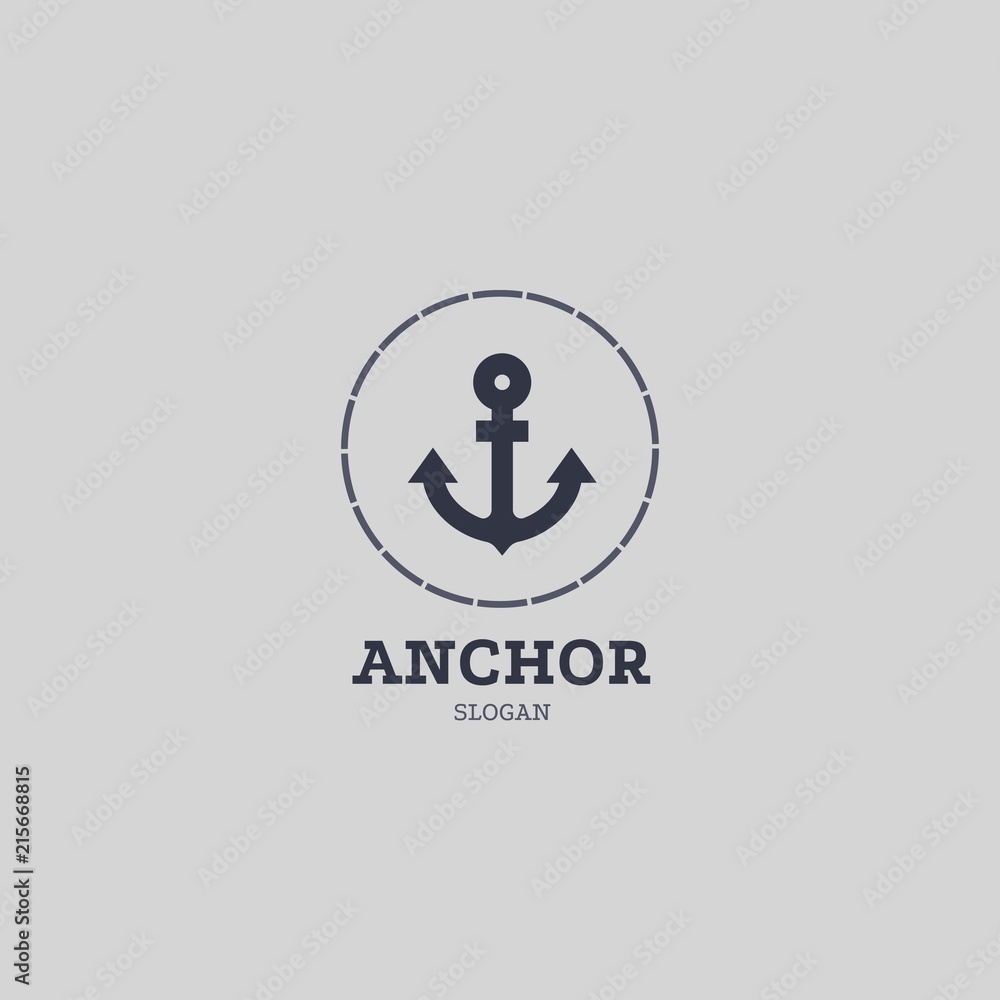 Marine round logo in hipster style with anchor and inscriptions. Anchor emblem with circular frame, simple logotype template Marine round logo in hipster style with anchor and inscriptions. Anchor emblem with circular frame, simple logotype template