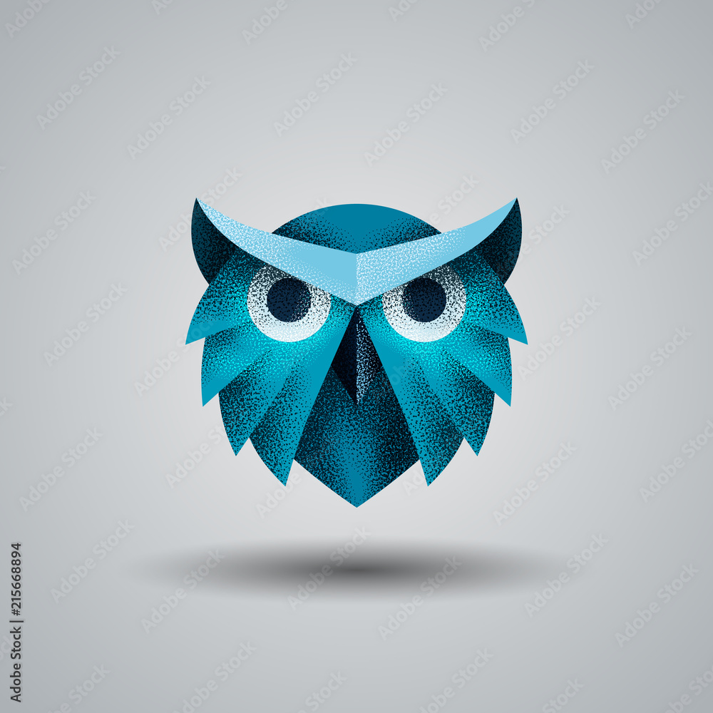 Obraz premium Blue owl with a halftone texture. Owl logo template for the business card, branding and corporate identity.