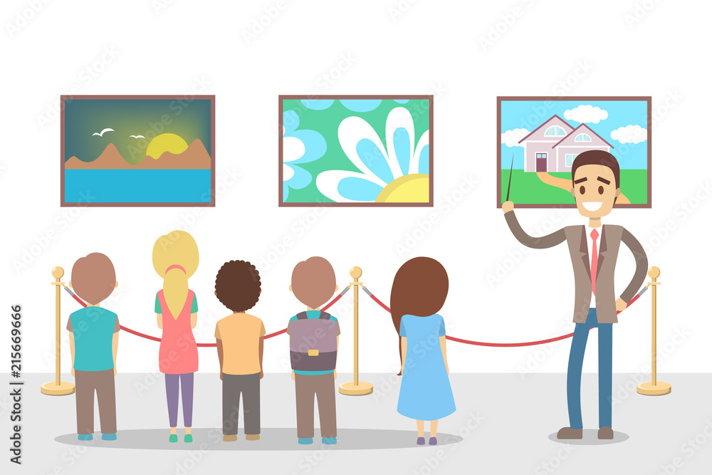 Fototapeta premium Group of children watching painting at museum