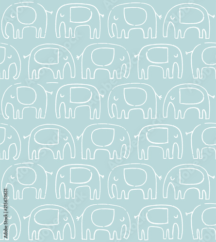 Elephant pattern. Hand drawn doodle elephant silhouette vector seamless background. Baby nursery print.