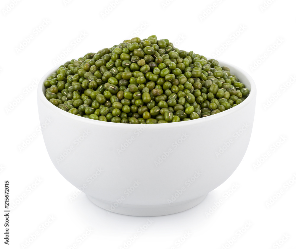 Mung beans in bowl isolated on white background Mung beans in bowl isolated on white background