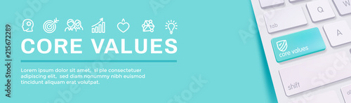 Core Values Outline Icon w person and collaborating / thinking ideas web banner header
