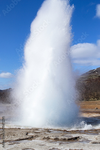Strokkur geysir eruption at the Geysir geothermal Park in Iceland