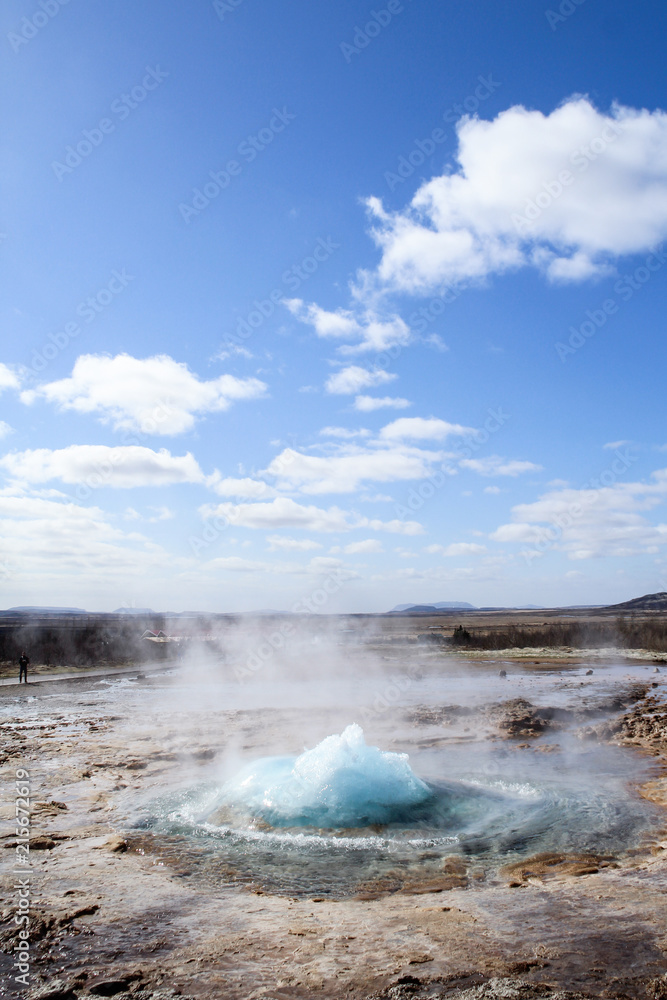 Strokkur geysir eruption at the Geysir geothermal Park in Iceland