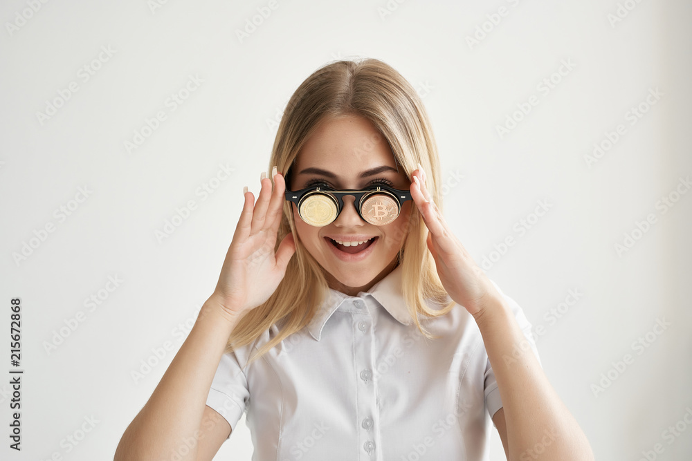 business woman in glasses Bitcoin business woman in glasses Bitcoin