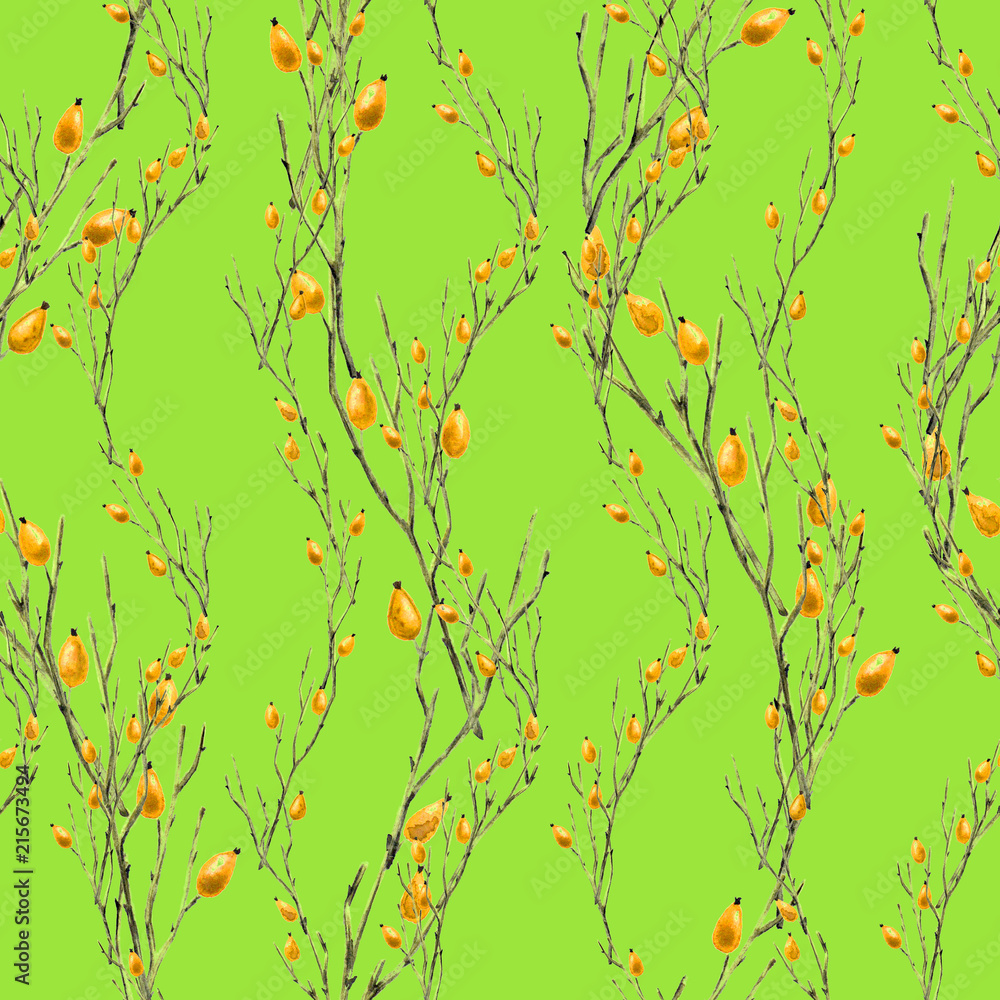 Seamless Botanical Pattern with Briar Branches in Asian Style. Seamless Botanical Pattern with Briar Branches in Asian Style.