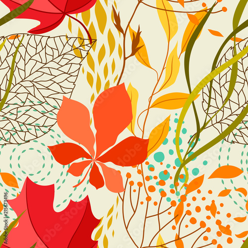 Seamless pattern with falling leaves.