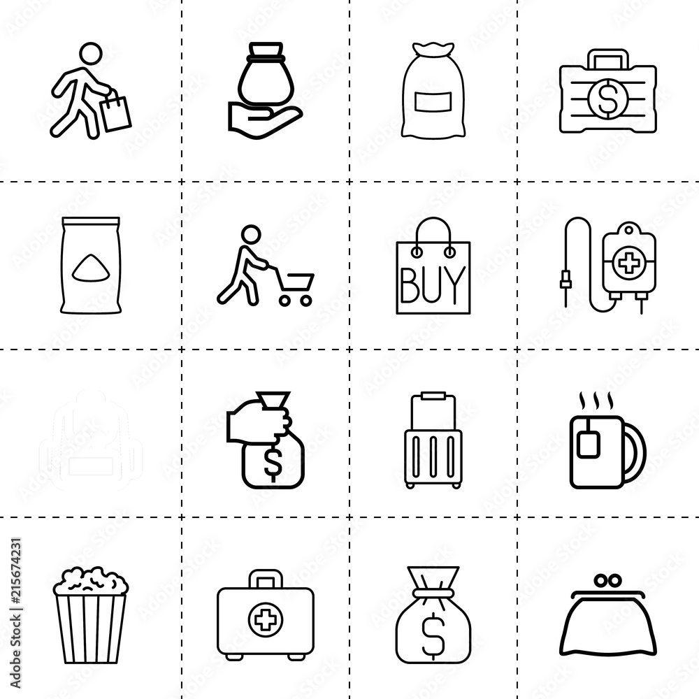 Set of 16 bag outline icons Set of 16 bag outline icons
