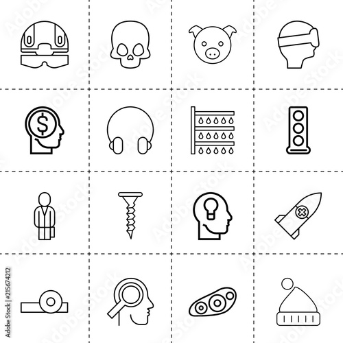 Set of 16 head outline icons