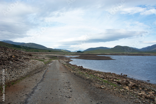 Looking westwards after crossing a very muddy section of a road which is normally submerged under Loch Glascarnoch
