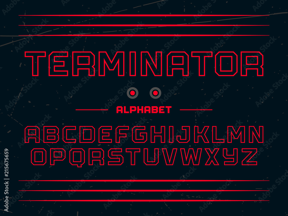 Modern professional vector alphabet with latin letters. Terminator typeface  Stock Vector | Adobe Stock