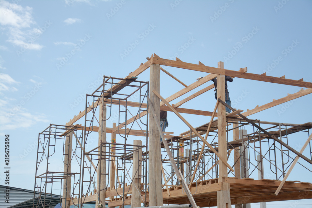 wood structure of house under construction