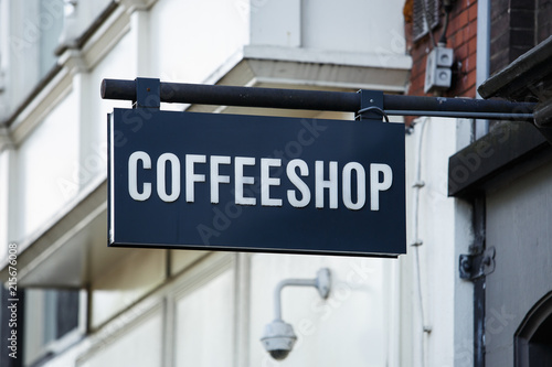 Photography Coffee shop banner on entrance in Amsterdam