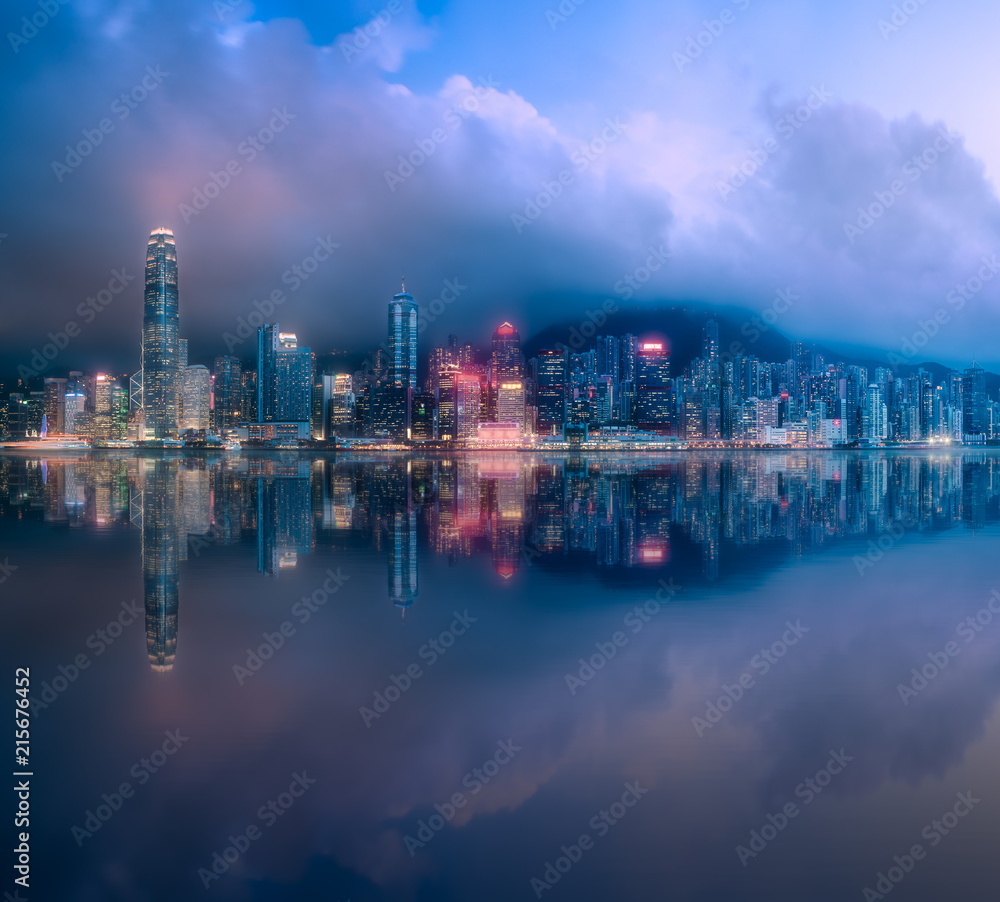 Skyline of Hong Kong in mist from Kowloon, China Skyline of Hong Kong in mist from Kowloon, China