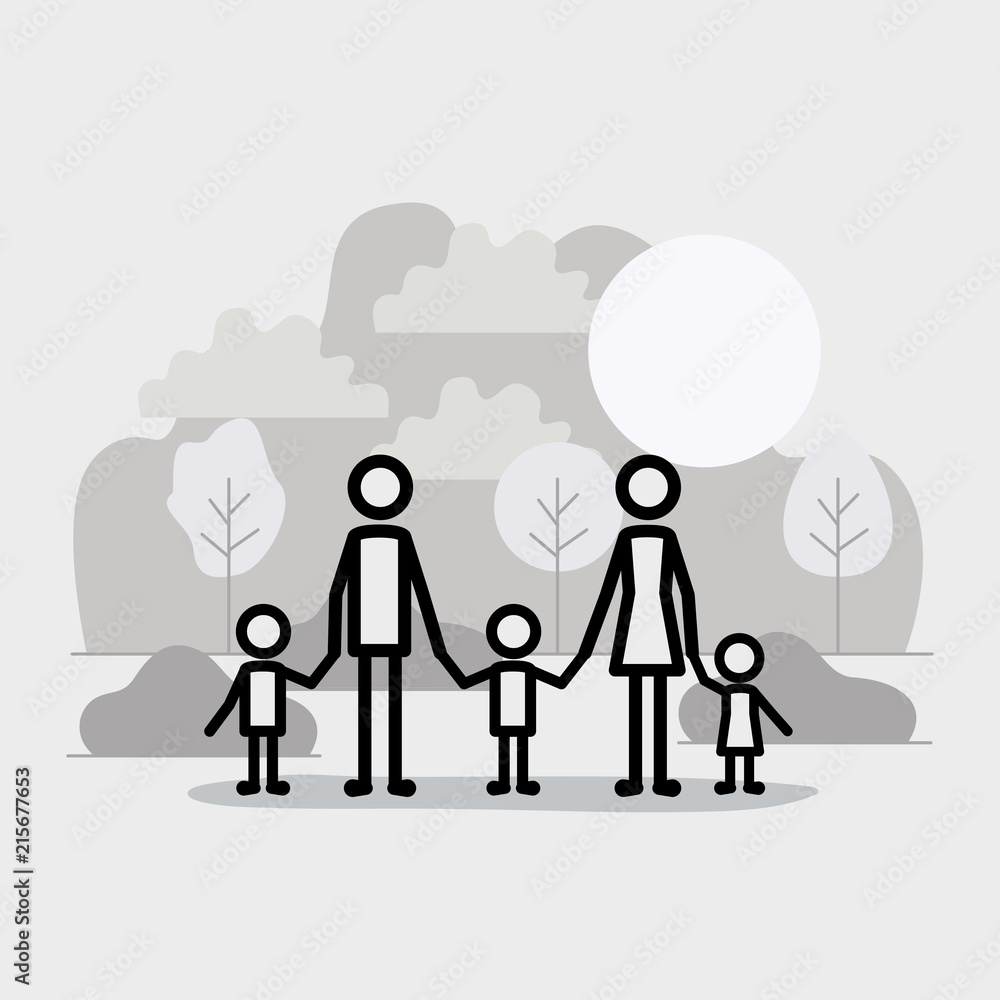 family members linear figures in the landscape vector illustration design family members linear figures in the landscape vector illustration design
