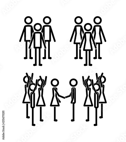 teamwork people linear figures vector illustration design