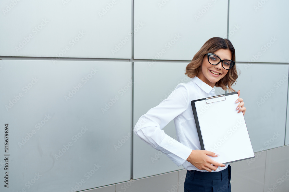business woman with glasses blank white street business woman with glasses blank white street