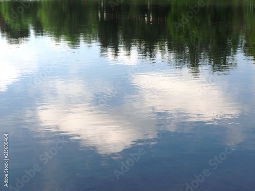 Reflection of trees and clouds in water