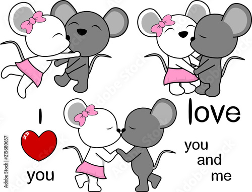 Fototapeta Naklejka Na Ścianę i Meble -  lovely cute mouse kissing cartoon love valentine set in vector format 