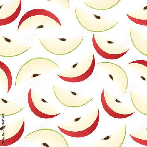 Vector seamless pattern of organic red apple slices
