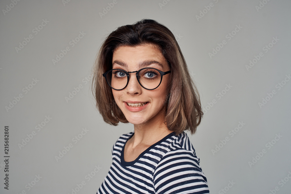 woman with glasses smiling portrait woman with glasses smiling portrait