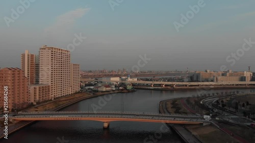 Wallpaper Mural Aerial clip while flyine above Arakawa riven in Tokyo, Japan Torontodigital.ca