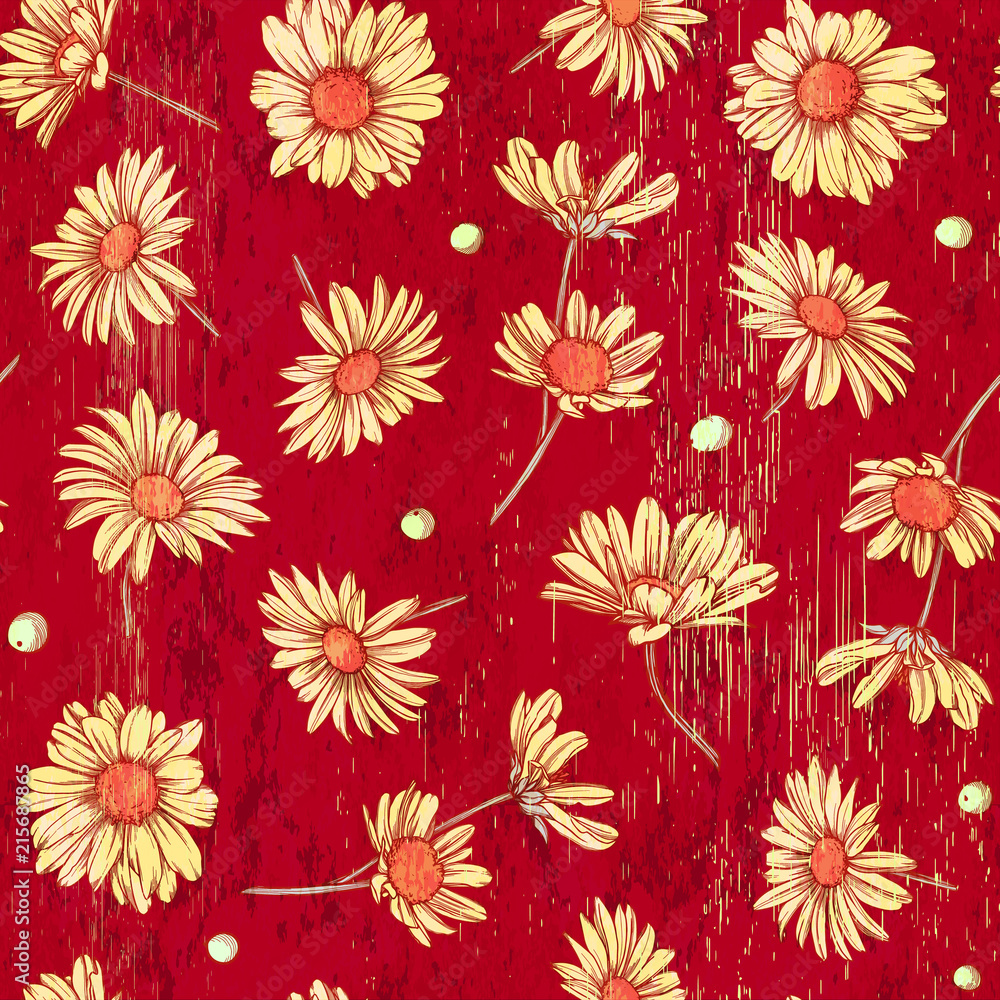 Retro seamless pattern with chamomile Retro seamless pattern with chamomile