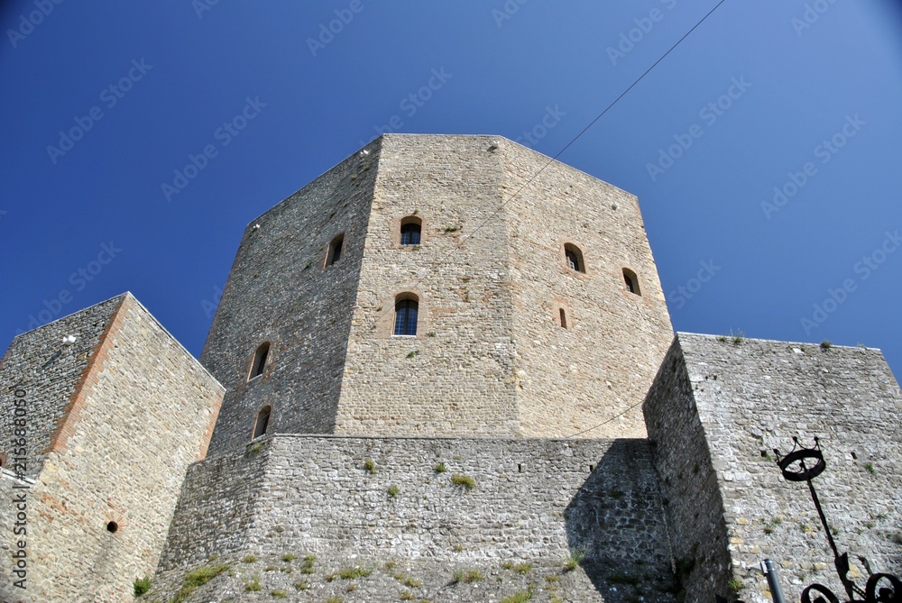 the castle walls in Montefiore Conca, Italy