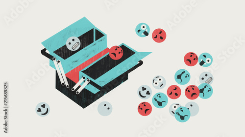 Emotional intelligence concept. IN. Emotional toolbox. Colorful conceptual illustration shows toolbox with emoticons. photo