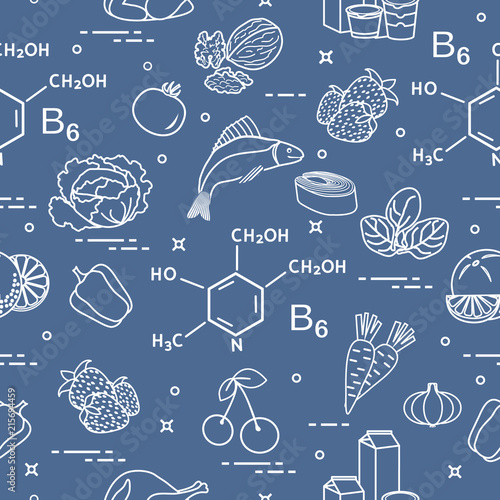 Seamless pattern with foods rich in vitamin B6.