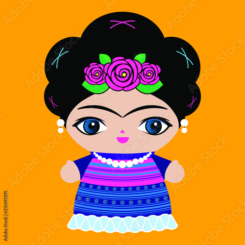 Mexican Doll vector illustration, Mexico traditional style doll.