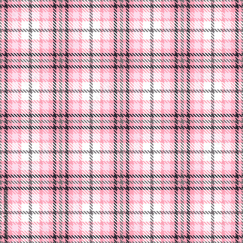 Pink tartan seamless vector patterns. Checkered plaid texture. Geometrical square background for fabric